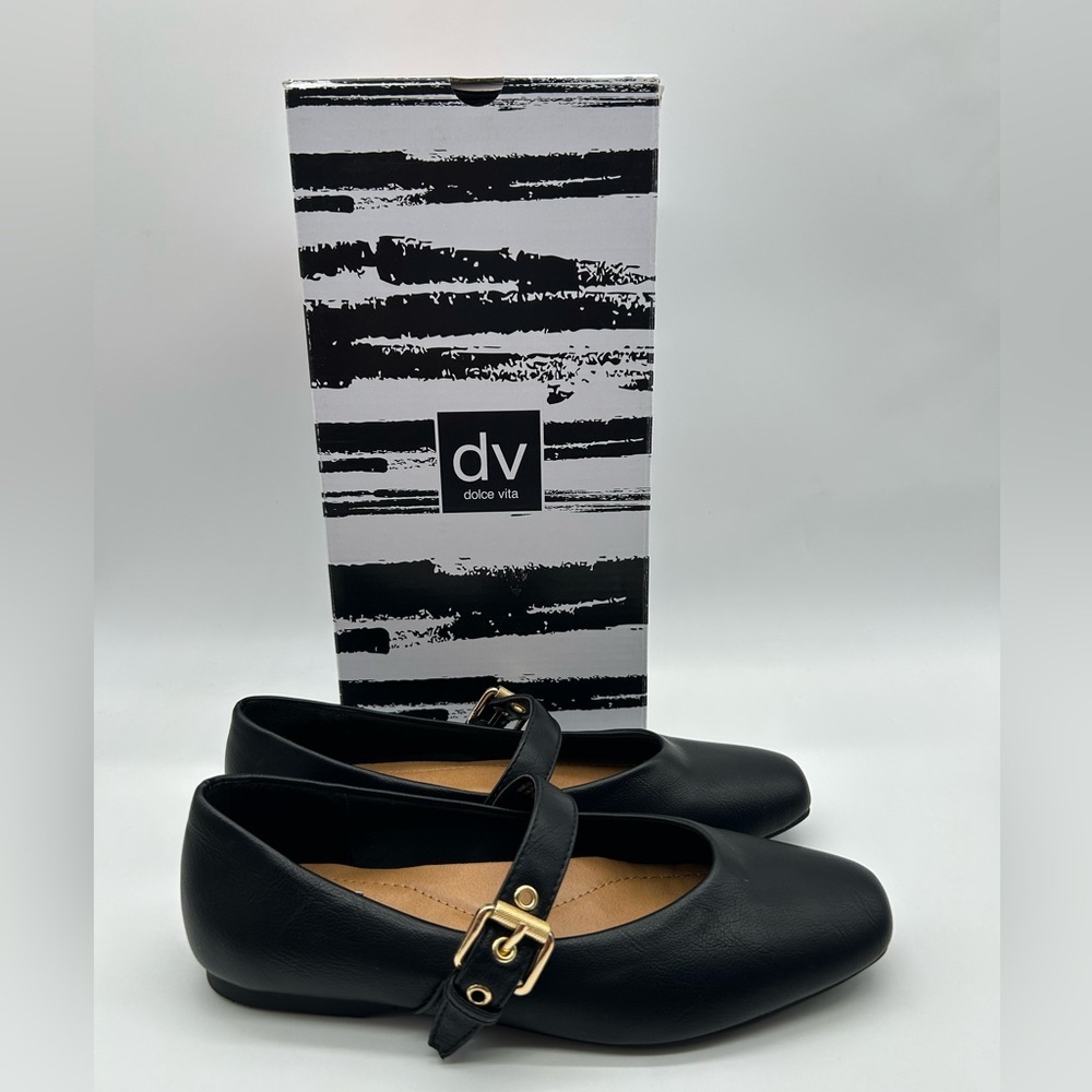 DV by Dolce Vita Black Mary Jane Flats Gold Buckle Women’s Size 10 New With Box - Picture 11 of 11